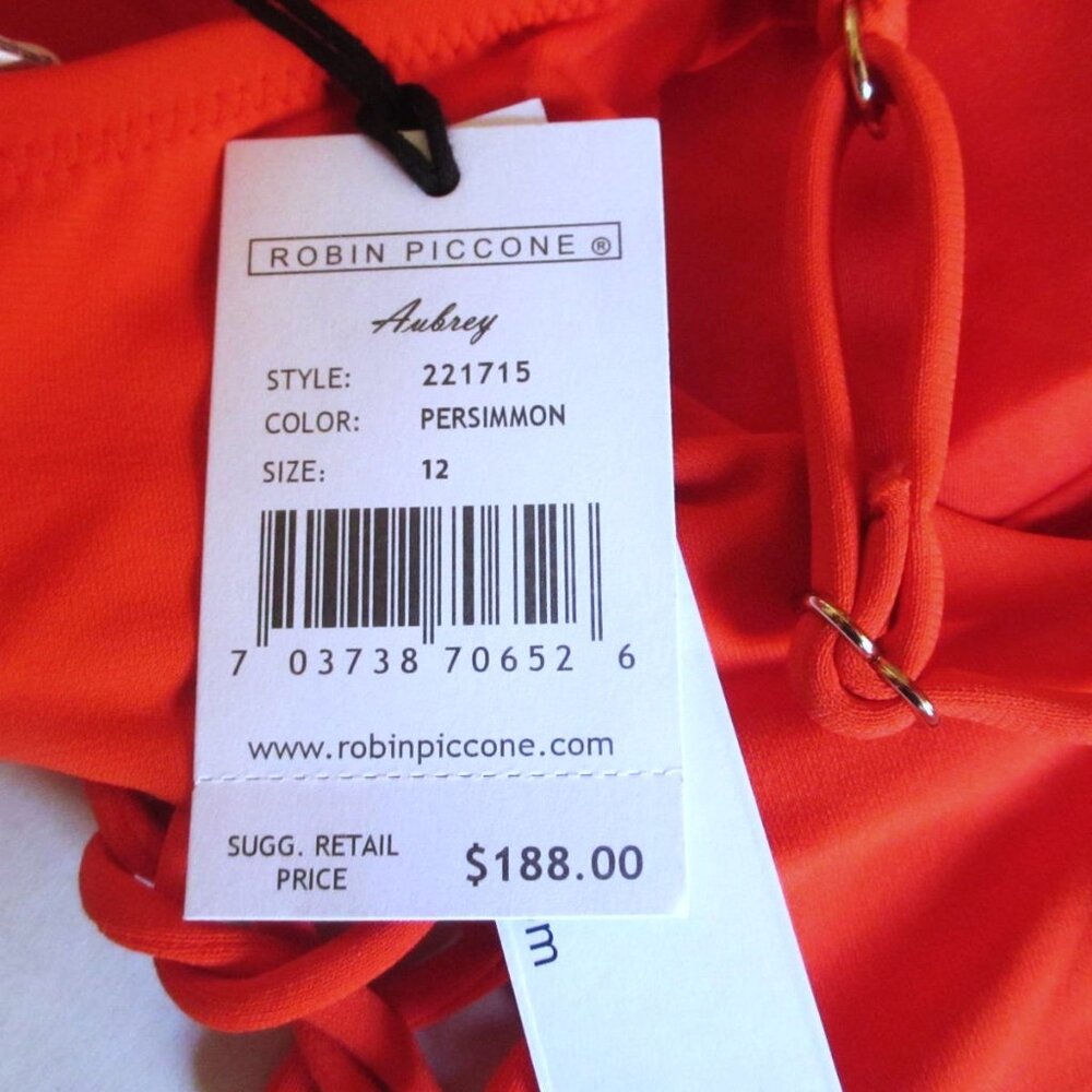 Robin Piccone Aubrey Lace-up One-Piece Swimsuit Size 12 Persimmon $188 NWT - Picture 10 of 12